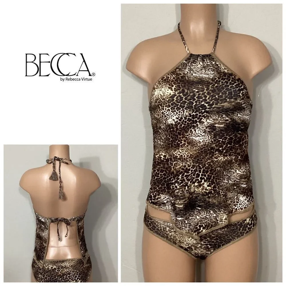 New. BECCA  Animal print Ribbed Tankini Set. Normally $155    S-top/M-bottom